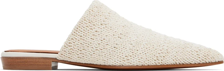 McQueen Off-White Birdee Leather Knit Mules