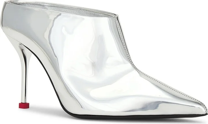 McQueen Pointed Mule in Metallic Silver - Image 2
