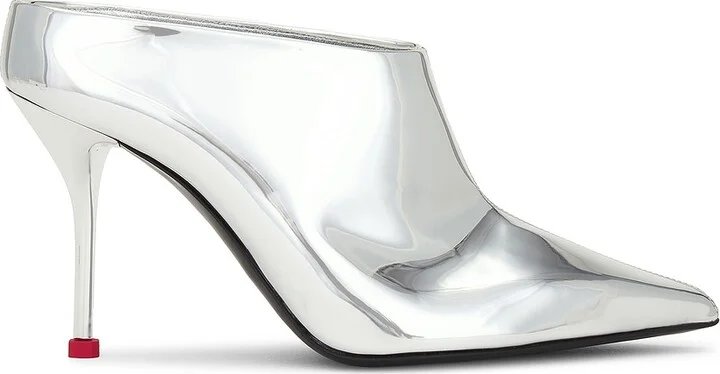 McQueen Pointed Mule in Metallic Silver