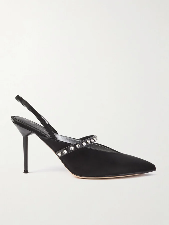 MCQUEEN - Revel Embellished Leather-trimmed Suede Slingback Pumps - Black