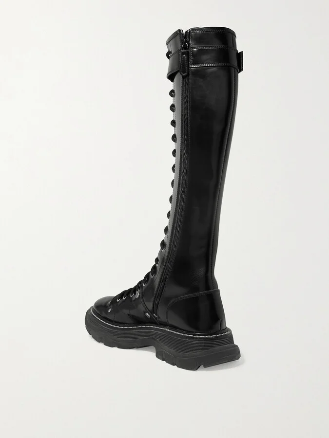 MCQUEEN - Slick Glossed-leather Exaggerated-sole Knee Boots - Black - Image 3