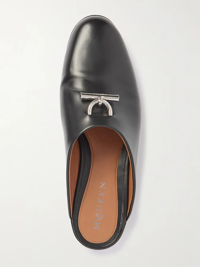 MCQUEEN - T-bar Leather Mules - Black - Image 5