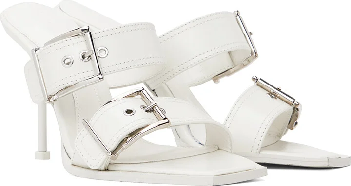 McQueen White Double Buckle Punk Mules - Image 4