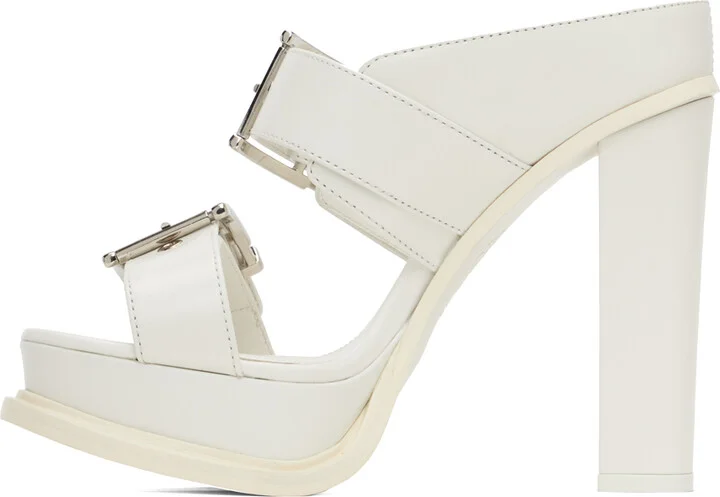 McQueen White Platform Buckle Heeled Sandals - Image 3