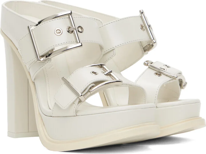 McQueen White Platform Buckle Heeled Sandals - Image 4