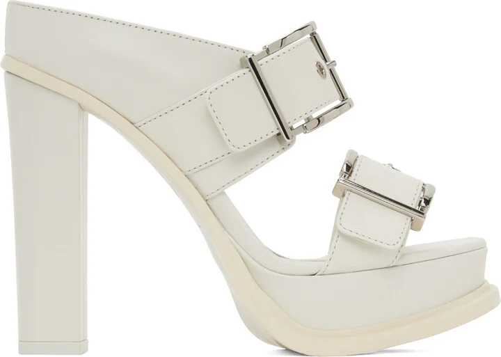McQueen White Platform Buckle Heeled Sandals