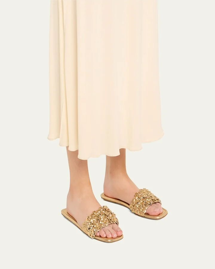 Meadow Metallic Leather Flower Slides - Image 2
