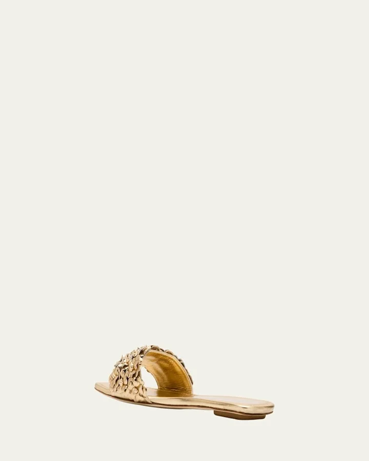 Meadow Metallic Leather Flower Slides - Image 4
