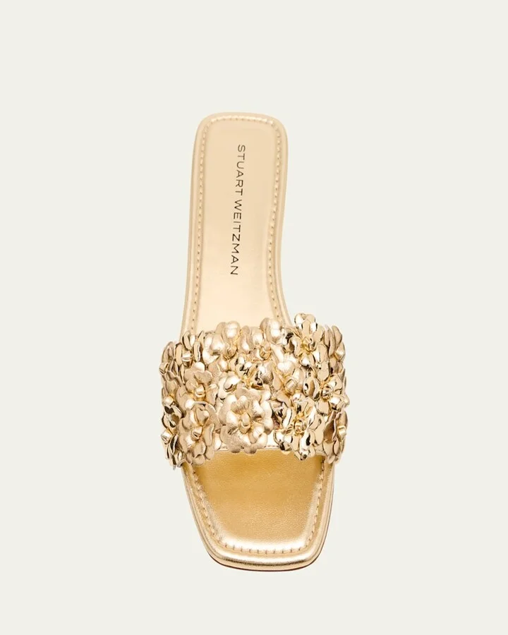 Meadow Metallic Leather Flower Slides - Image 5