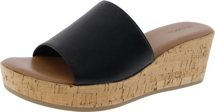 Meadoww Womens Solid Faux Leather Wedge Sandals