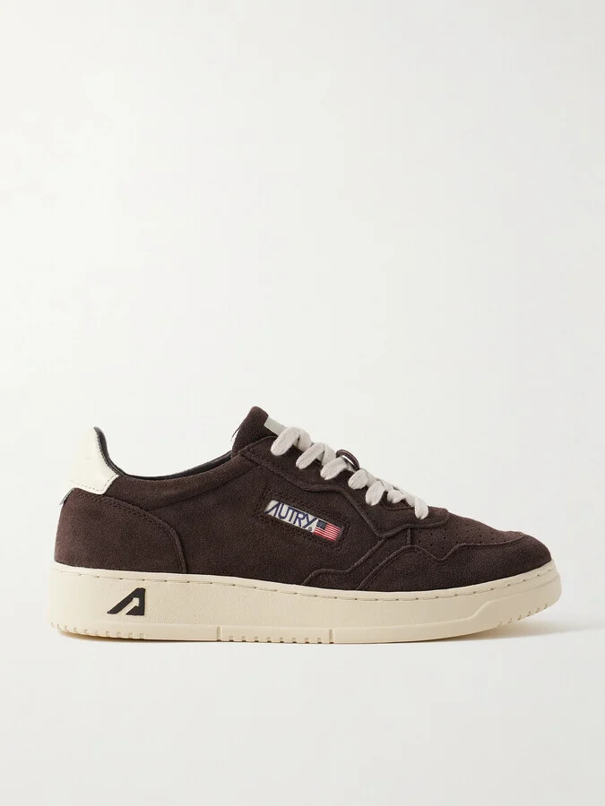 Medalist Leather-Trimmed Suede Sneakers
