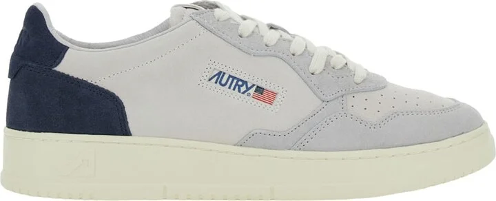 'medalist Low' Blue Sneaker With Contrasting Back Patch In Leather And Suede Man