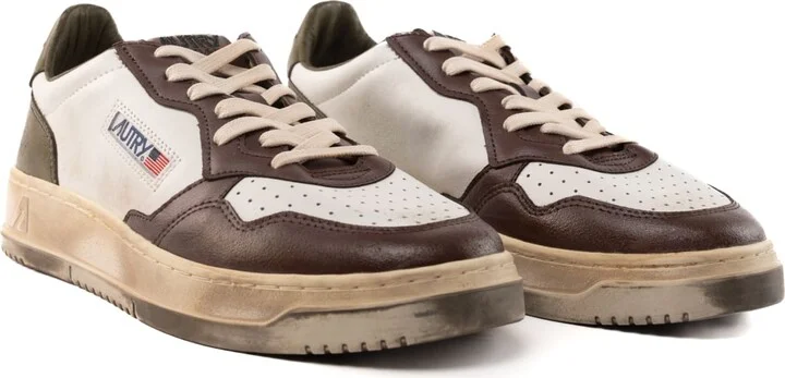 Medalist Low Super Vintage Sneakers In White/military/brown Leather - Image 4