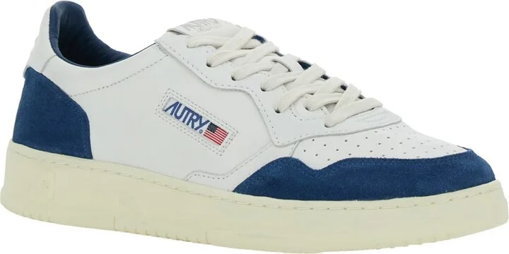 'medalist Low' White Low Top Sneakers With Side Logo Detail In Leather And Suede Man