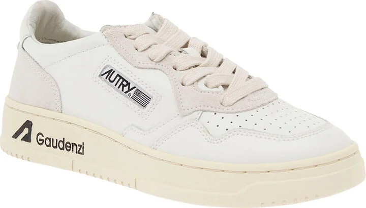 'medalist Low' White Sneakers With Suede Inserts And Logo Print On Platform In Leather Woman Autry - Image 2