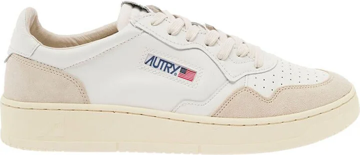 'Medalist' White Low Top Sneakers With Beige Suede Details In Leather Man - Image 4