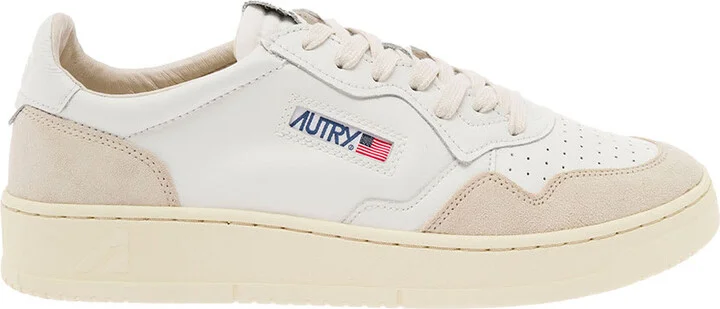 'medalist' White Low Top Sneakers With Beige Suede Details In Leather Man - Image 4