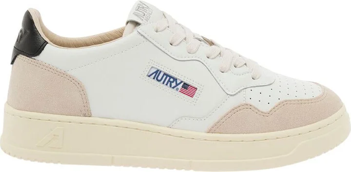 'Medalist' White Low Top Sneakers With Beige Suede Details In Leather Man