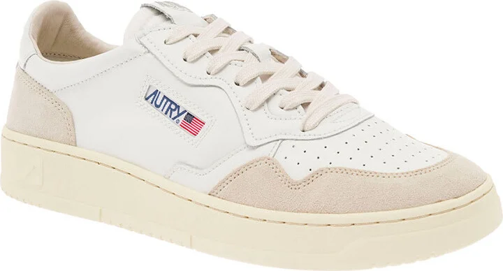 'medalist' White Low Top Sneakers With Beige Suede Details In Leather Man