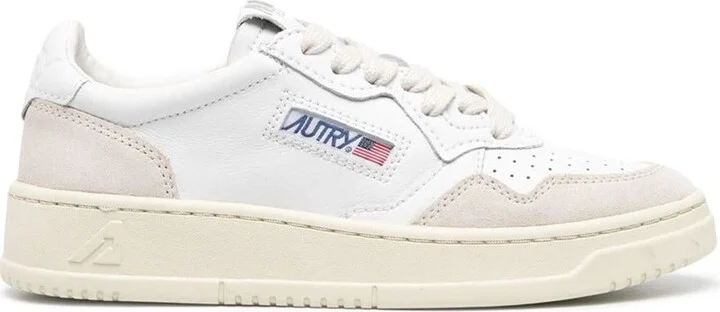 'Medalist' White Low Top Sneakers With Blue Suede Details In Leather Woman