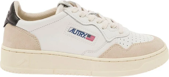 'Medalist' White Low Top Sneakers With Blue Suede Details In Leather Woman