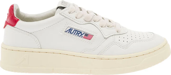 'medalist' White Low Top Sneakers With Contrasting Heel Tab In Leather Woman