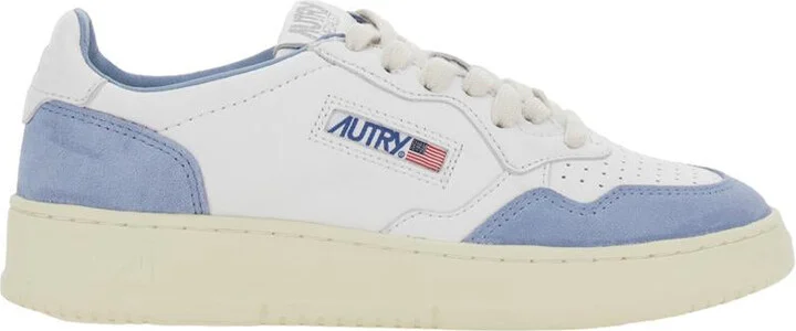'Medalist' White Low Top Sneakers With Logo Detail In Leather And Suede Woman