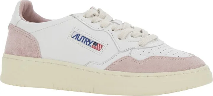 'Medalist' White Low Top Sneakers With Logo Detail In Leather And Suede Woman