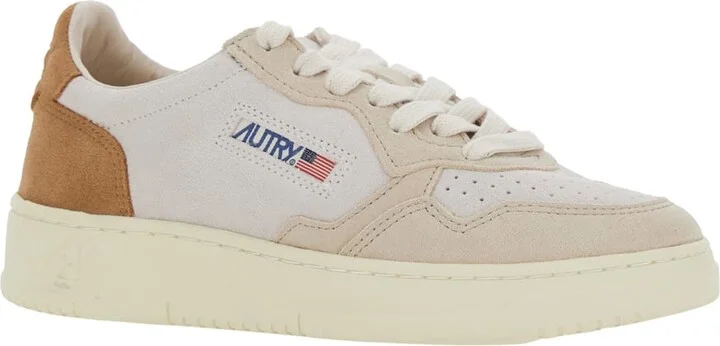 'medalist' White Low Top Sneakers With Logo Detail In Leather And Suede Woman
