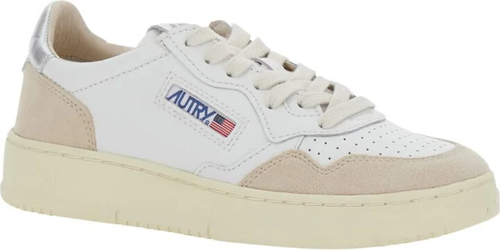 'Medalist' White Low Top Sneakers With Logo Patch On Tongue And Side In Leather Blend Woman