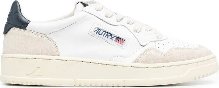 'medalist' White Low Top Sneakers With Suede Inserts And Contrasting Heel Tab In Leather Man