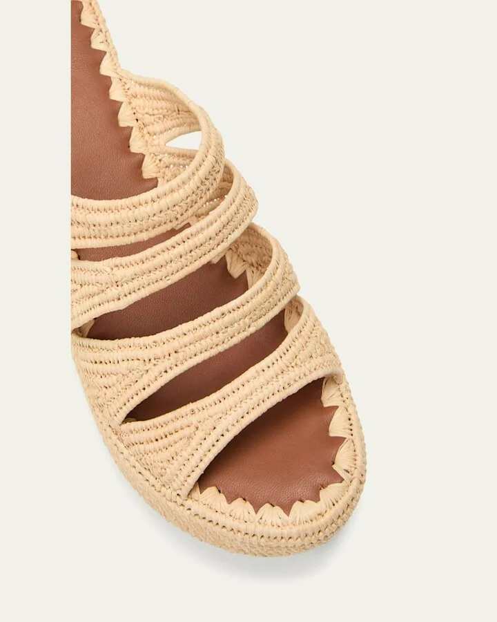 Medi Raffia Wedge Slide Sandals - Image 2