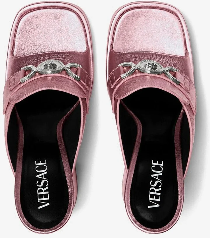 Medusa '95 120 Platform Mules in Metallic Leather - Image 2