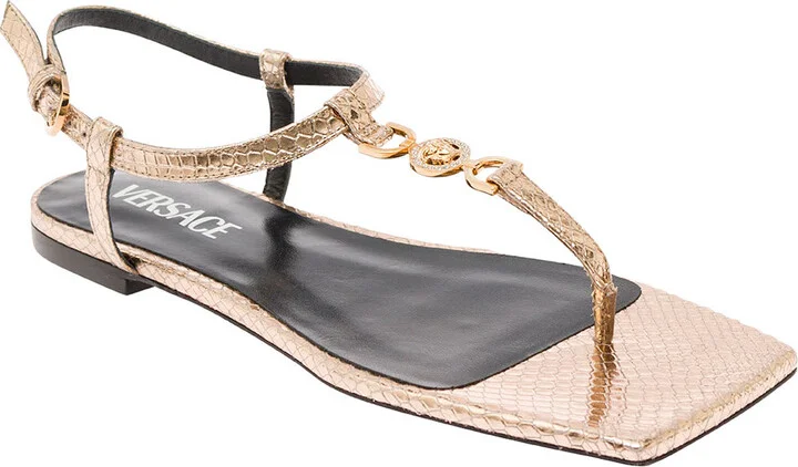 'medusa '95' Gold-colored Low Sandals With Logo Detail In Snake-printed Leather Woman - Image 2