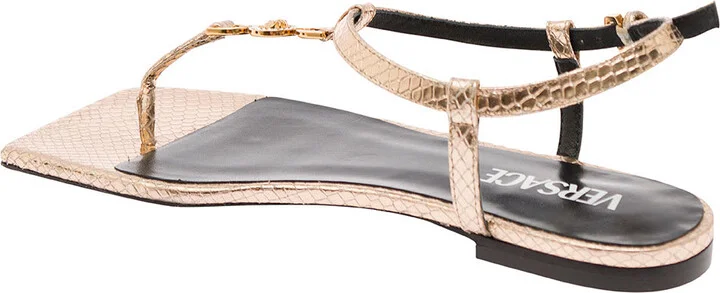 'medusa '95' Gold-colored Low Sandals With Logo Detail In Snake-printed Leather Woman - Image 3