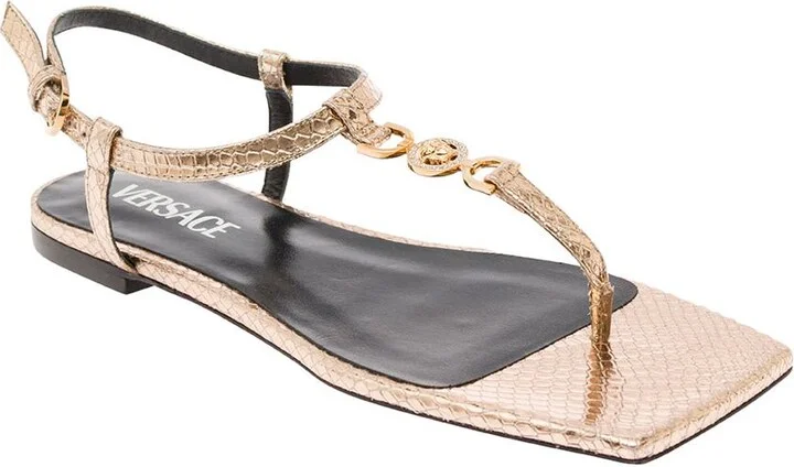 'Medusa '95' Gold-Colored Low Sandals With Logo Detail In Snake-Printed Leather Woman - Image 2