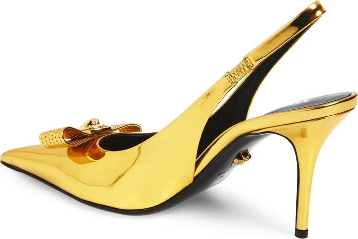 Medusa Bow Metallic Pointed Toe Slingback Pump - Image 2