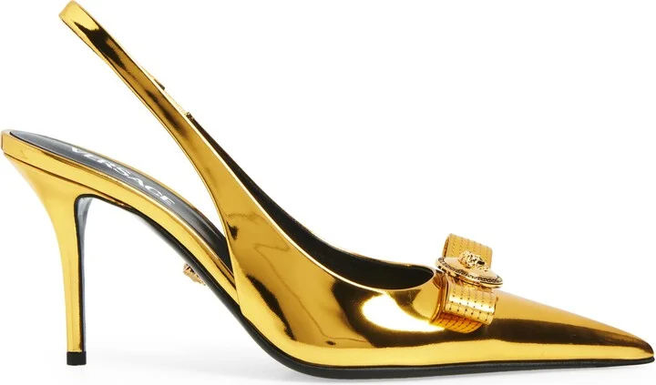 Medusa Bow Metallic Pointed Toe Slingback Pump - Image 3