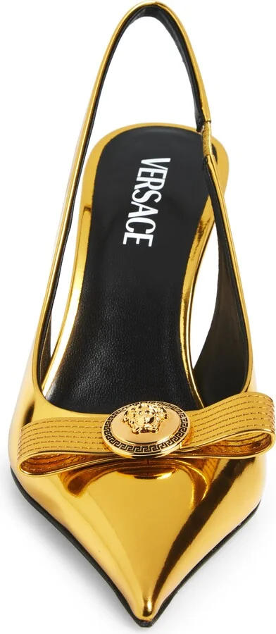 Medusa Bow Metallic Pointed Toe Slingback Pump - Image 4
