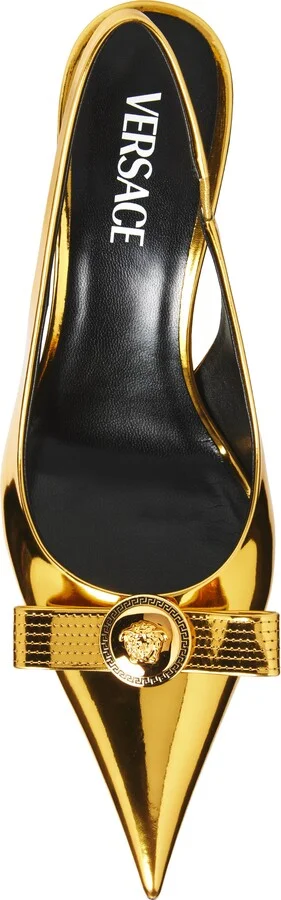 Medusa Bow Metallic Pointed Toe Slingback Pump - Image 5