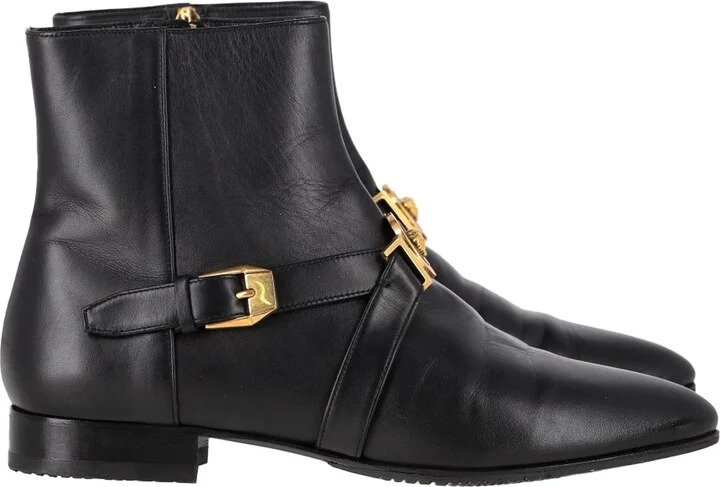 Medusa Buckled Ankle Boots in Black Leather