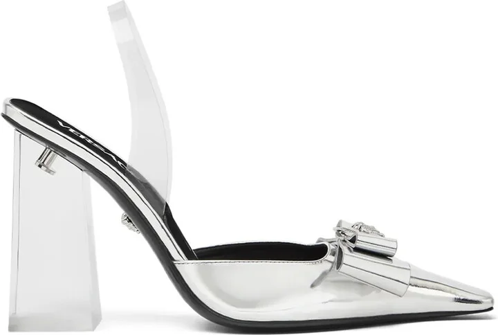 Medusa Head metallic leather pumps