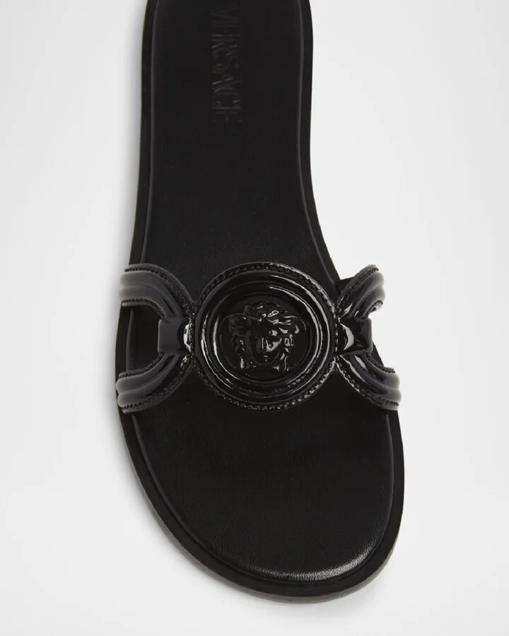 Medusa Leather Flat Slide Sandals - Image 7