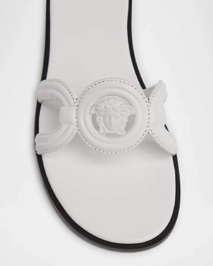 Medusa Leather Flat Slide Sandals - Image 4