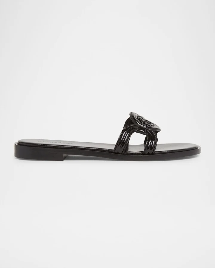 Medusa Leather Flat Slide Sandals