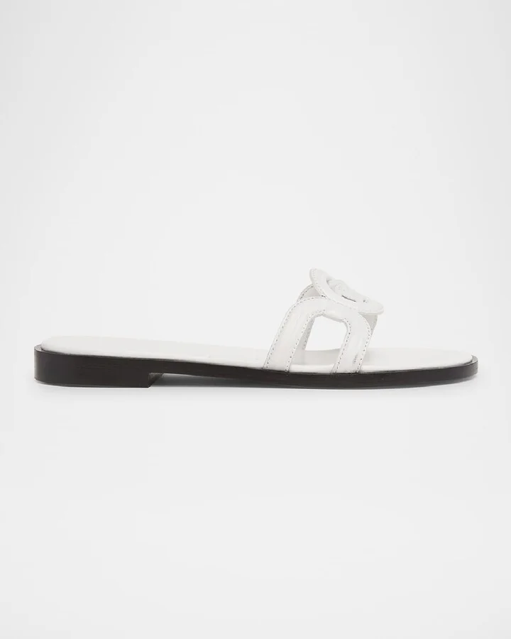 Medusa Leather Flat Slide Sandals