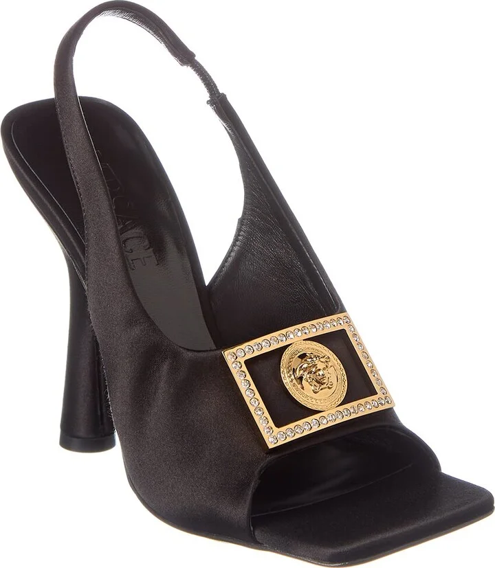 Medusa Plaque Satin Slingback Sandal