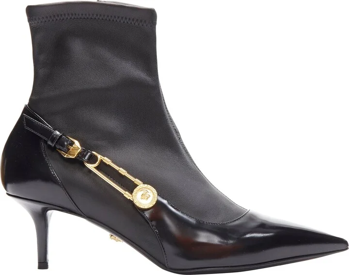 Medusa Punk Safety Pin leather kitten heel bootie