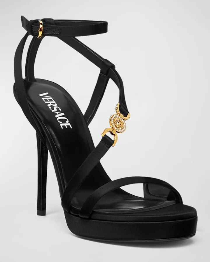 Medusa Satin Strappy Platform Sandals - Image 5