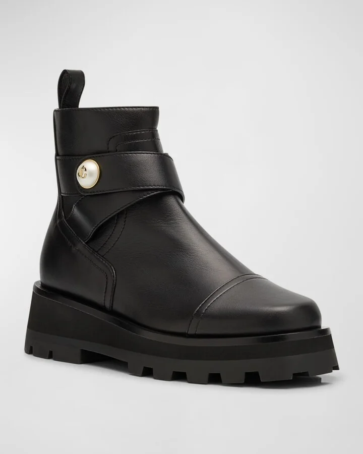 Meena Leather Pearly-Button Ankle Boots - Image 6